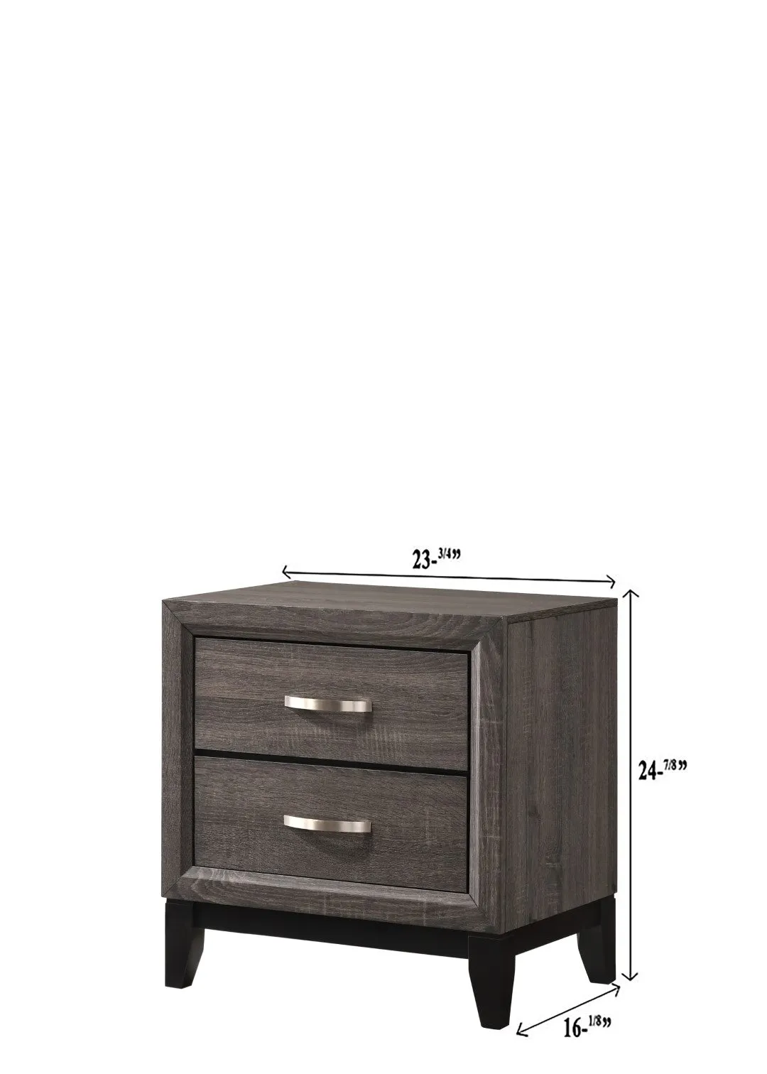 2-Drawer Nightstand End Table, Gray/Brown Finish, Metal Handles, Bedroom/Living Room
