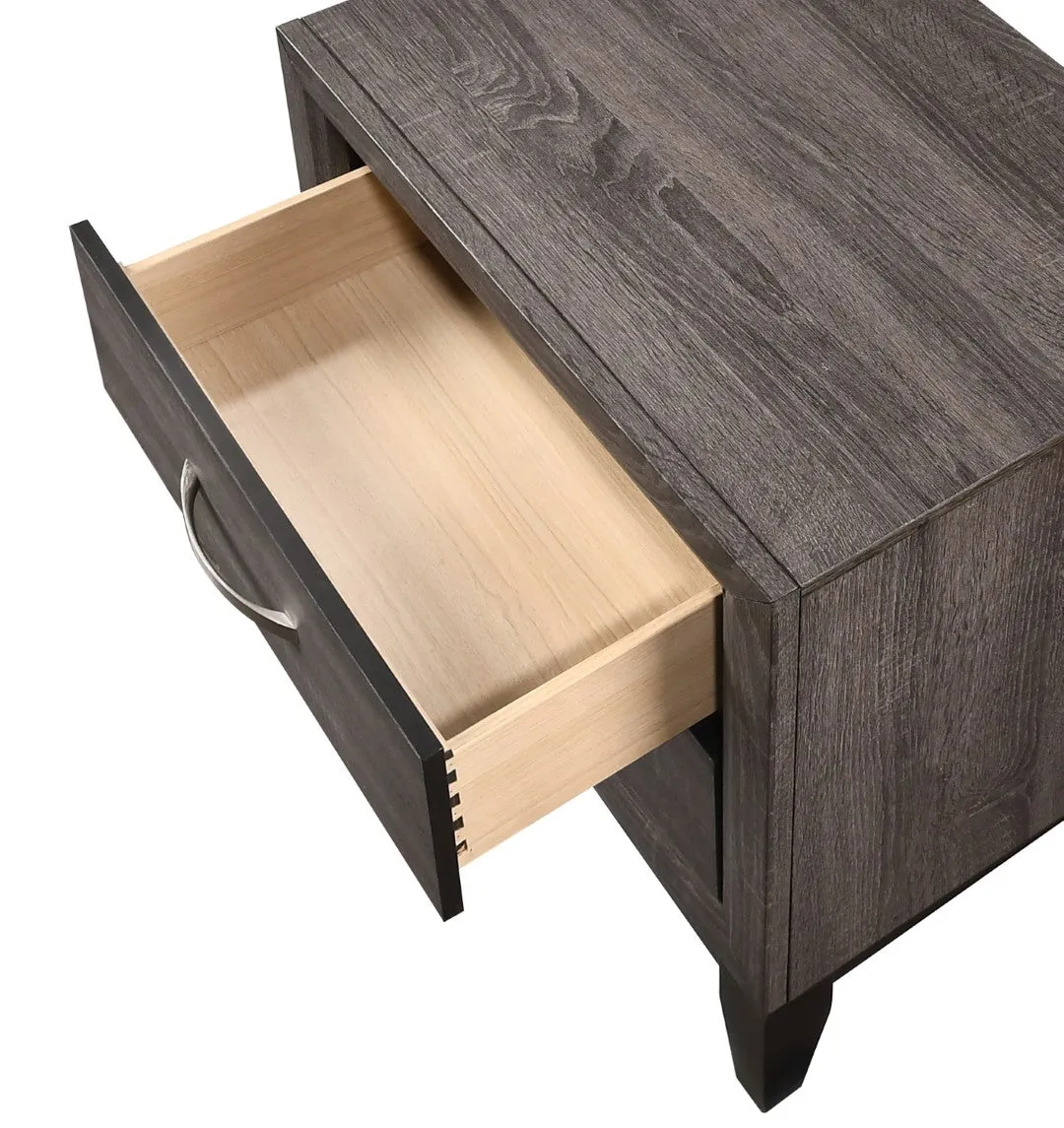 2-Drawer Nightstand End Table, Gray/Brown Finish, Metal Handles, Bedroom/Living Room