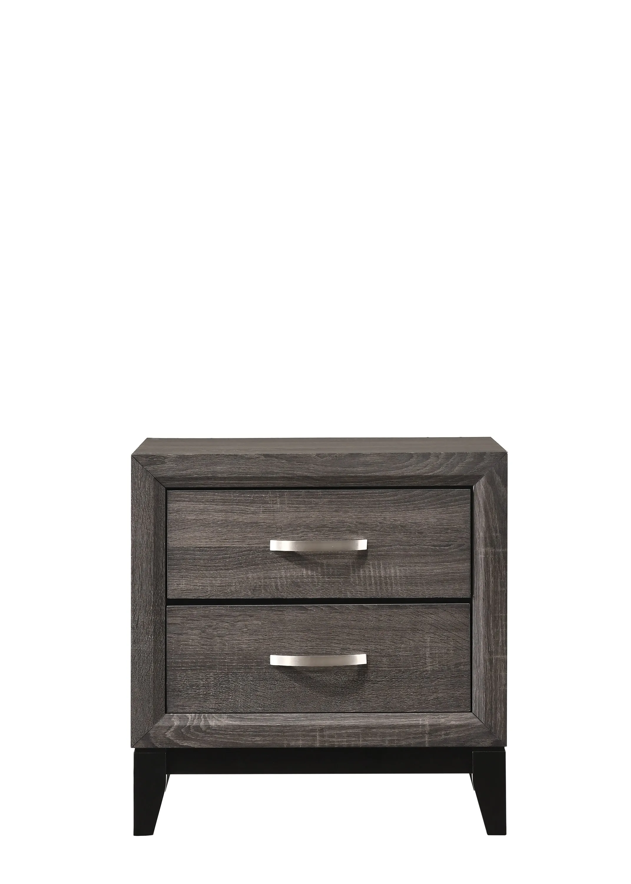 2-Drawer Nightstand End Table, Gray/Brown Finish, Metal Handles, Bedroom/Living Room