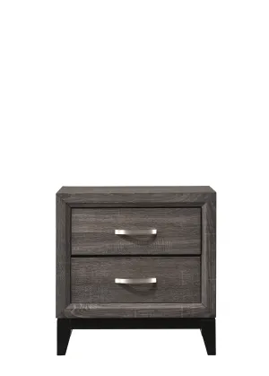 2-Drawer Nightstand End Table, Gray/Brown Finish, Metal Handles, Bedroom/Living Room