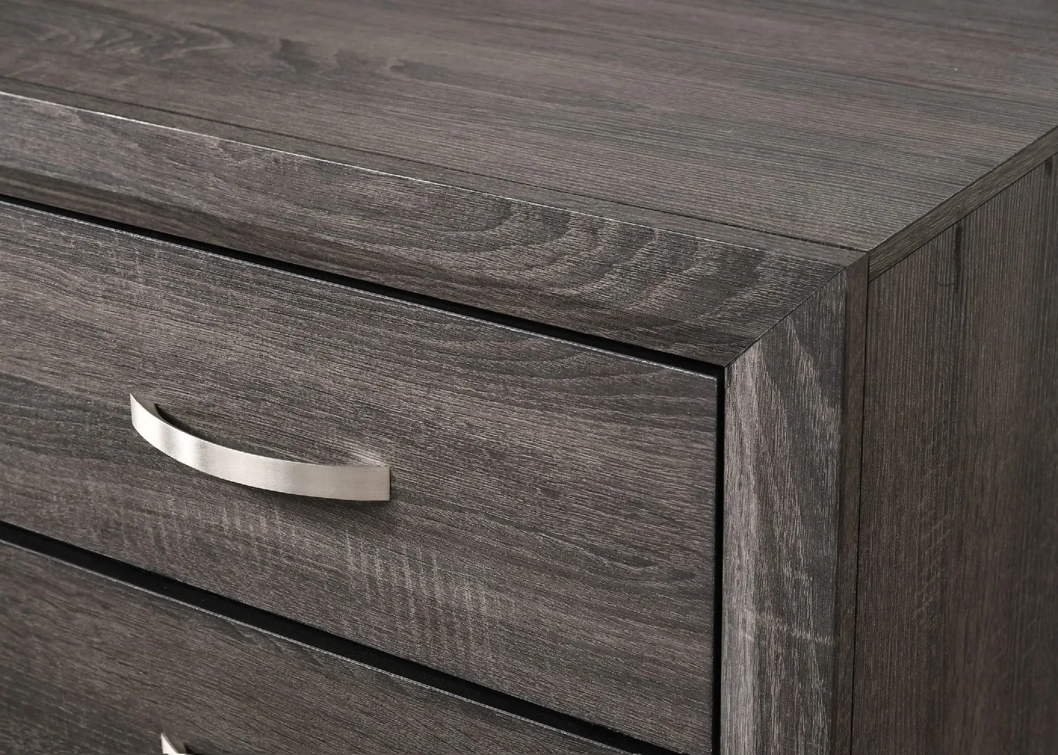 2-Drawer Nightstand End Table, Gray/Brown Finish, Metal Handles, Bedroom/Living Room