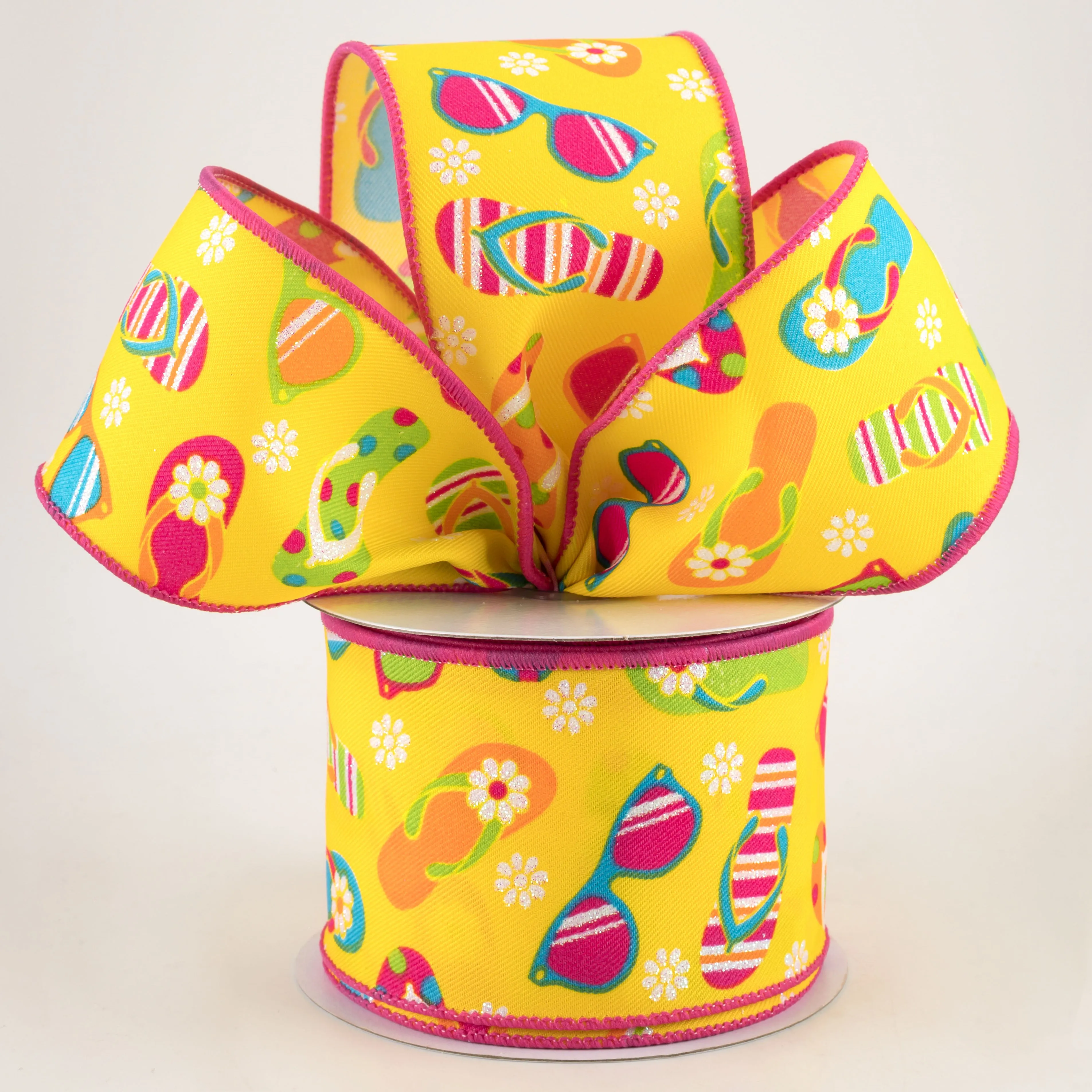 2.5" Flip Flops & Sunglasses Ribbon: Yellow & Bright Multi (10 Yards)