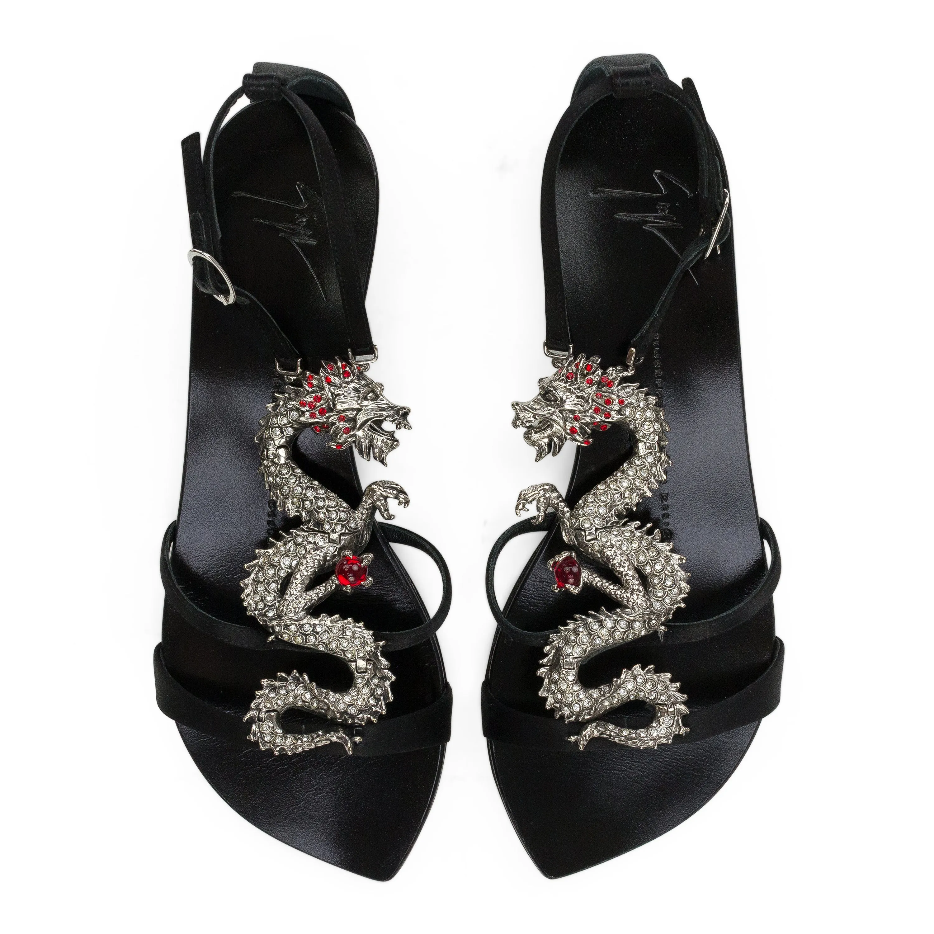 BLACK METAL SNAKE STRAP SANDALS