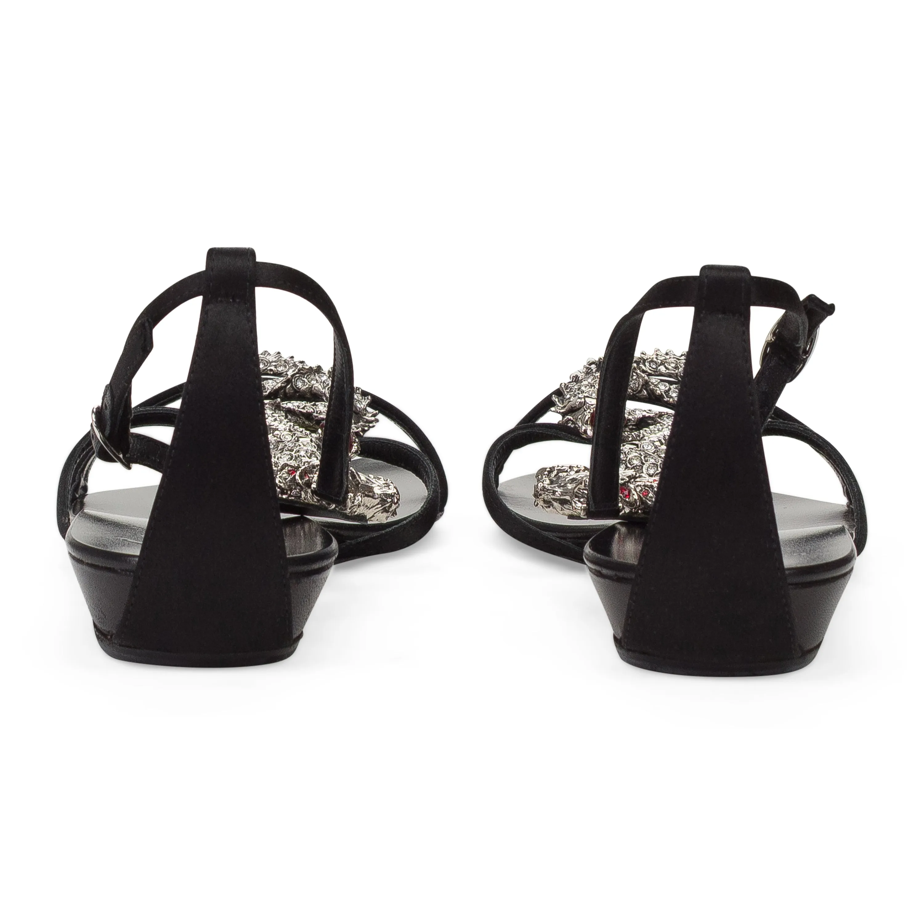BLACK METAL SNAKE STRAP SANDALS
