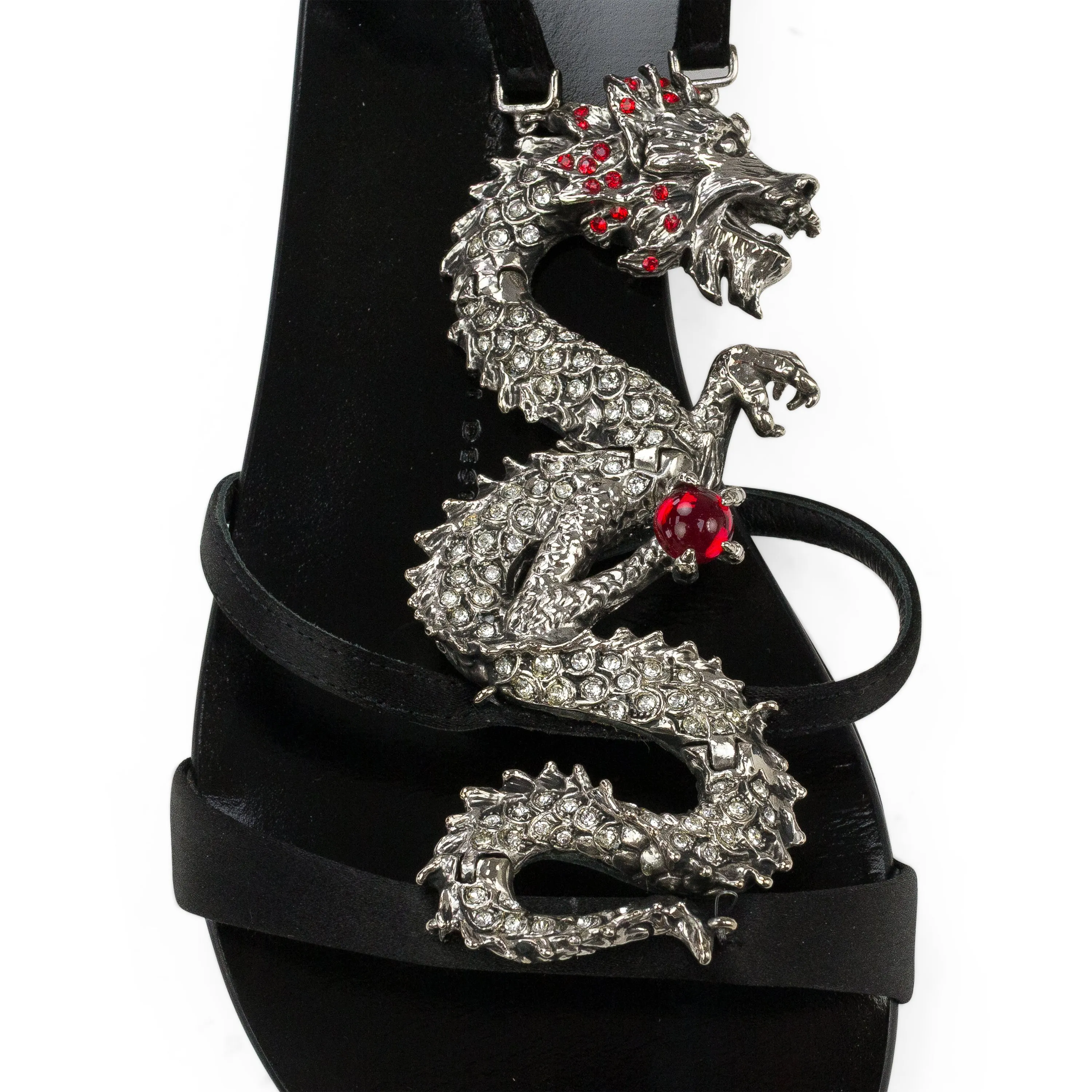 BLACK METAL SNAKE STRAP SANDALS