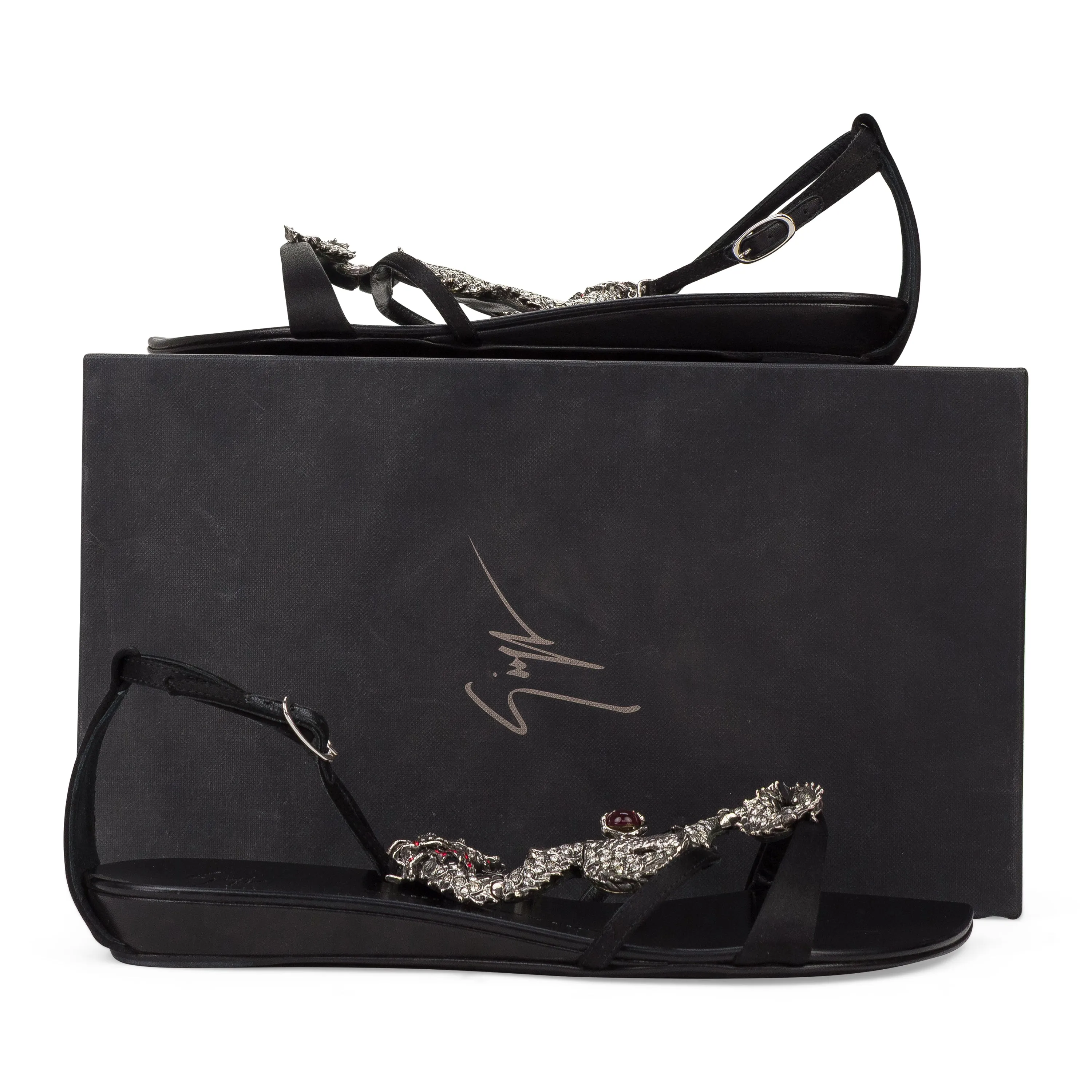BLACK METAL SNAKE STRAP SANDALS