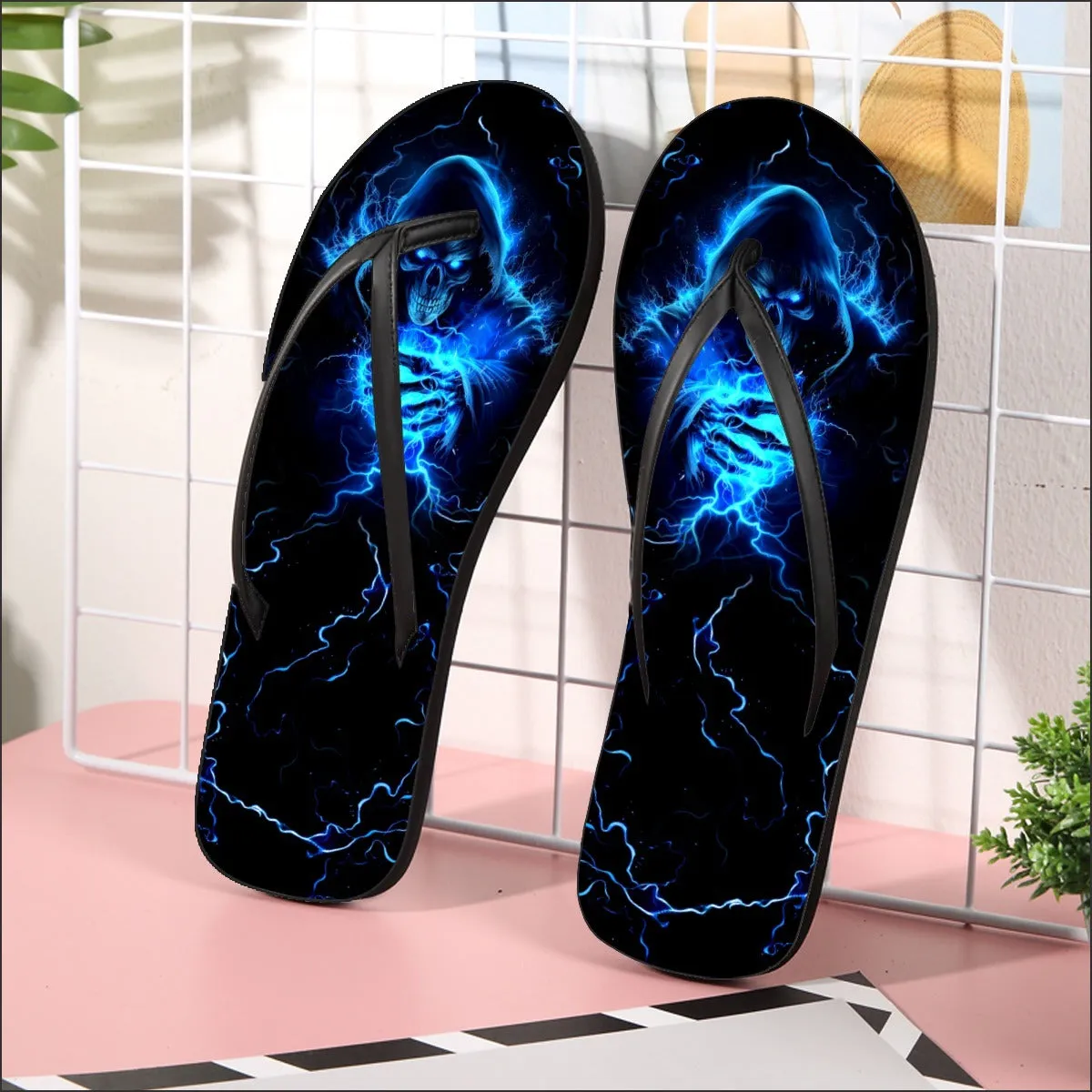 Blue Grim Reaper Flip Flops for Women Beach