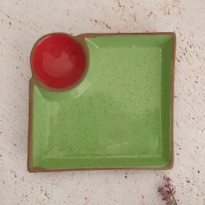 Ceramic Chip & Dip Platter | Serving Tray | Green & Red