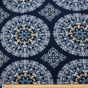 Circular Tiles on Navy Printed Polar Fleece Design 136