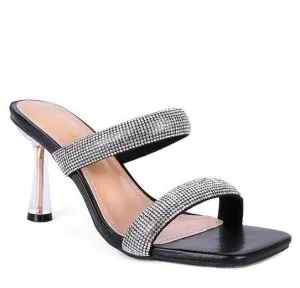 Dolls Diamante Mid Heel Slide Sandals