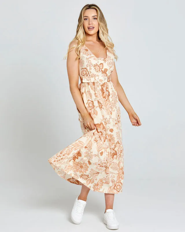 Emelia Sleeveless Midi Dress - Peach Bloom