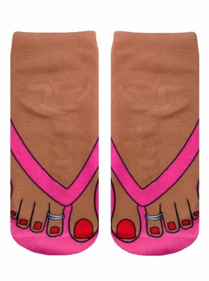 Flip Flops (Tan) Photo Print Ankle Socks