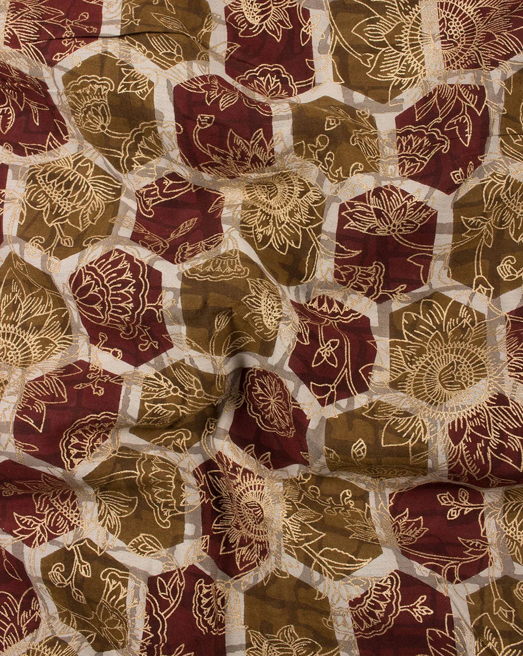 Gold Floral Foil Screen Print Chanderi Fabric