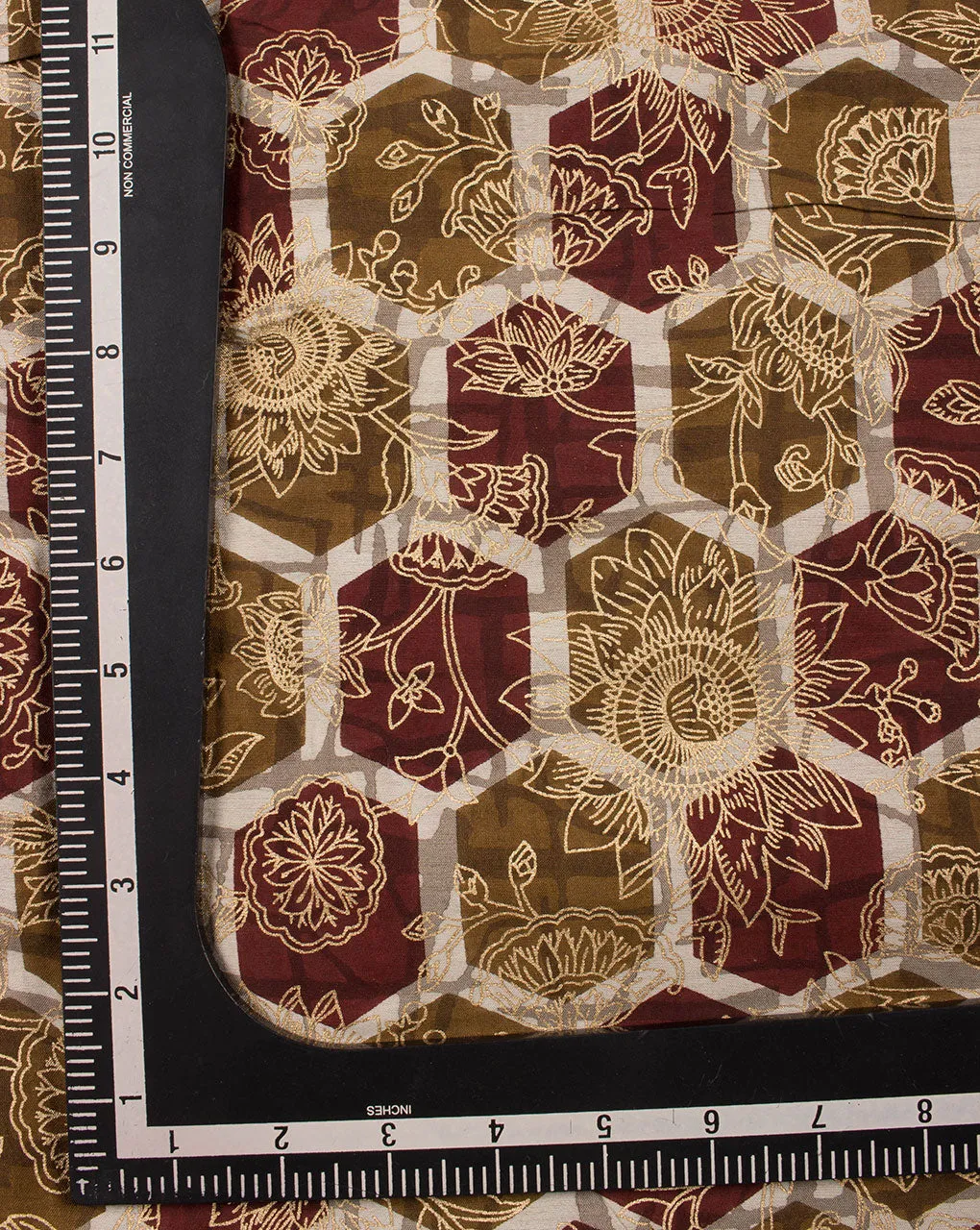 Gold Floral Foil Screen Print Chanderi Fabric