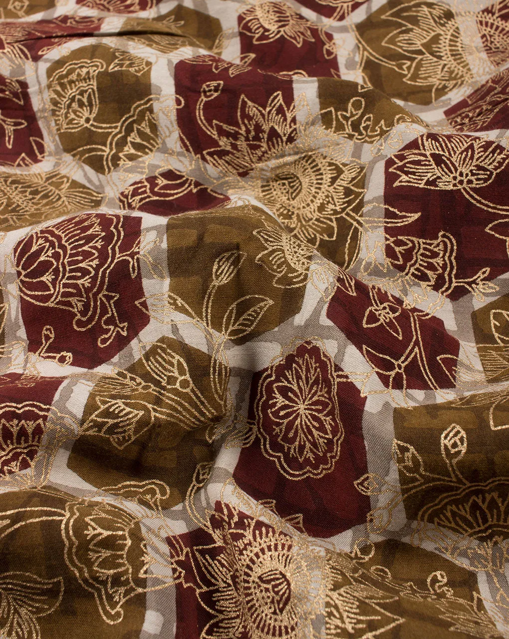 Gold Floral Foil Screen Print Chanderi Fabric