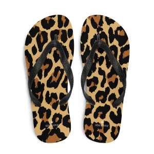 Leopard Print Flip Flops, Cheetah Animal Comfortable Beach Sandals Fun Cute Designer Men Women Foam Slippers Shoes