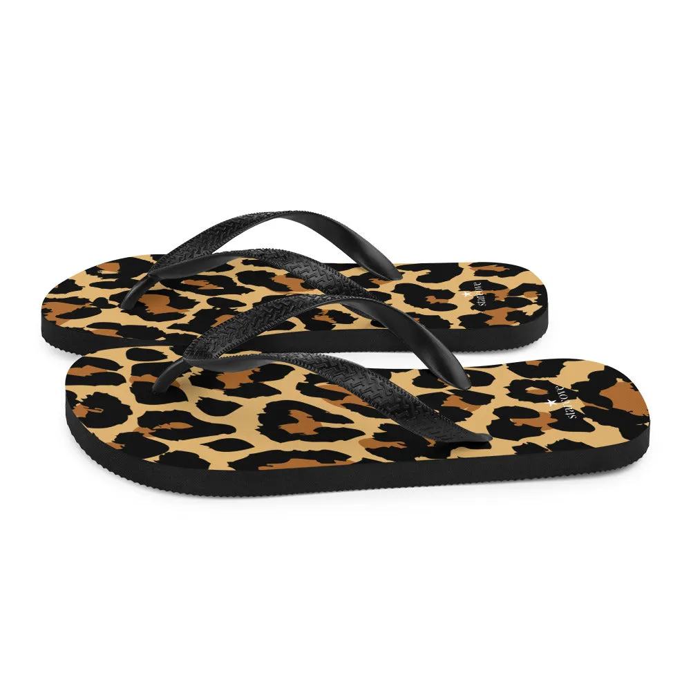 Leopard Print Flip Flops, Cheetah Animal Comfortable Beach Sandals Fun Cute Designer Men Women Foam Slippers Shoes