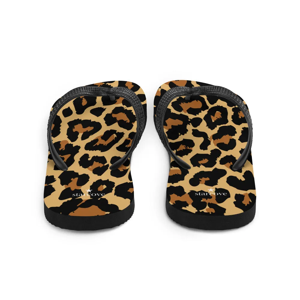 Leopard Print Flip Flops, Cheetah Animal Comfortable Beach Sandals Fun Cute Designer Men Women Foam Slippers Shoes
