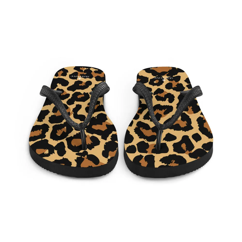Leopard Print Flip Flops, Cheetah Animal Comfortable Beach Sandals Fun Cute Designer Men Women Foam Slippers Shoes
