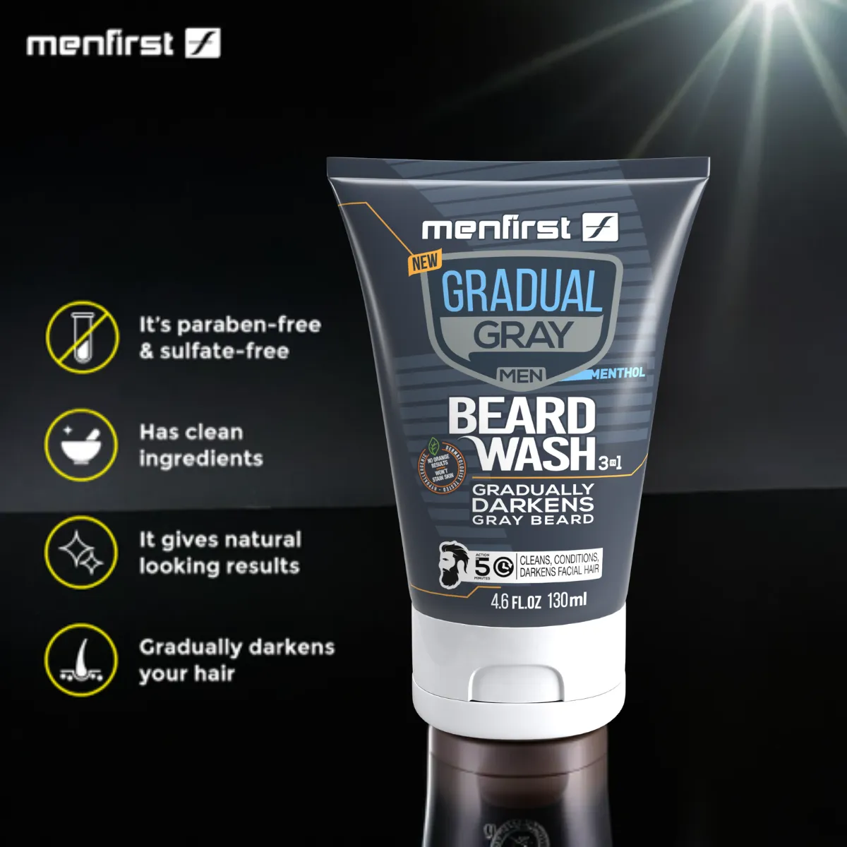 Menfirst Gradual Gray - Beard Wash - Natural Darkening Formula - 3 Pack - 4.6 Oz Each