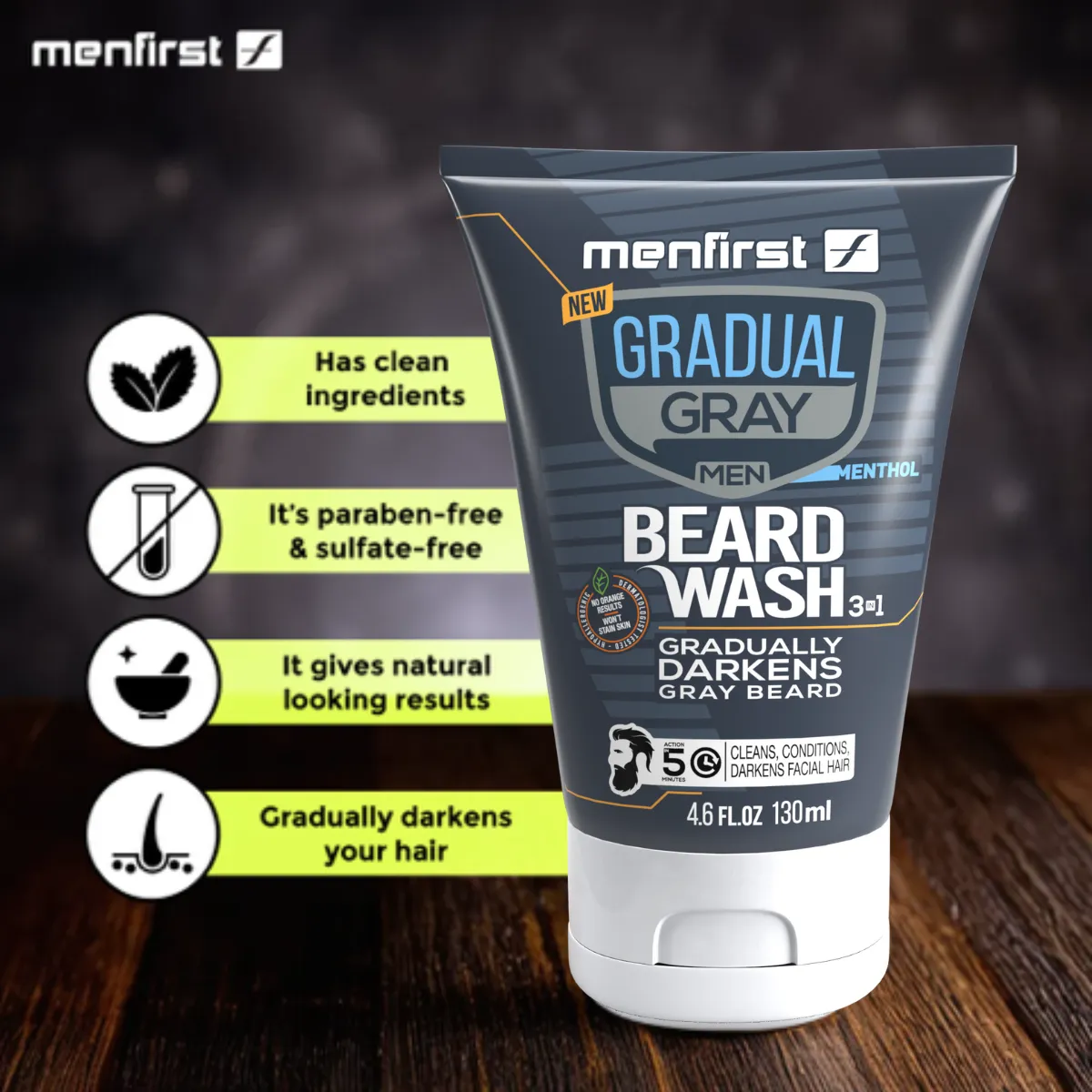 Menfirst Gradual Gray - Beard Wash - Natural Darkening Formula - 3 Pack - 4.6 Oz Each