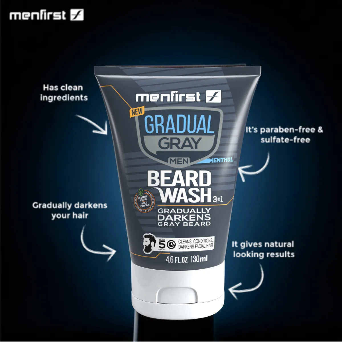 Menfirst Gradual Gray - Beard Wash - Natural Darkening Formula - 3 Pack - 4.6 Oz Each