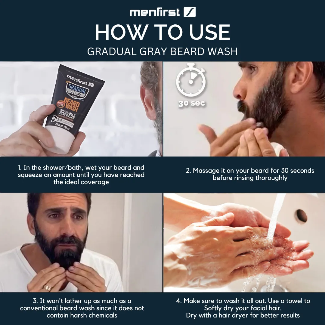 Menfirst Gradual Gray - Beard Wash - Natural Darkening Formula - 3 Pack - 4.6 Oz Each