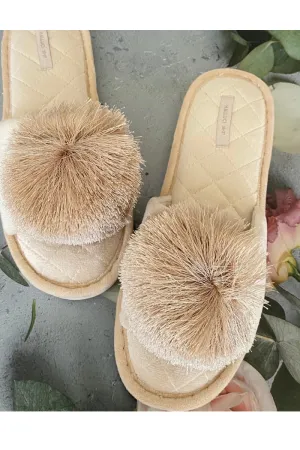 Open-Toe Pom Pom Slippers