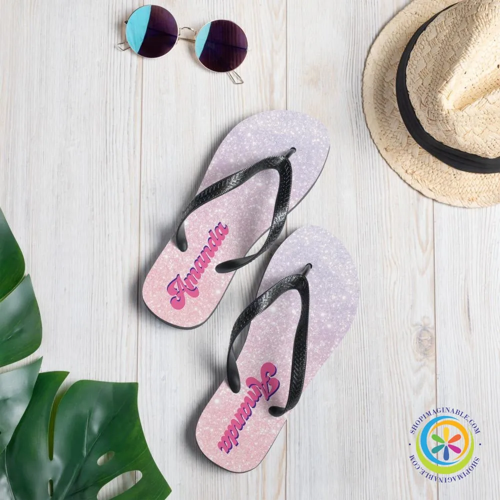 Personalized Glitter Print Flip-Flops