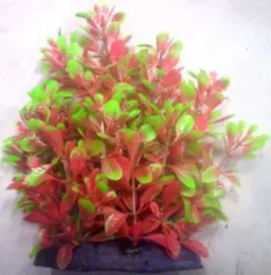PLASTIC PLANT GREEN & RED ROUND LEAF