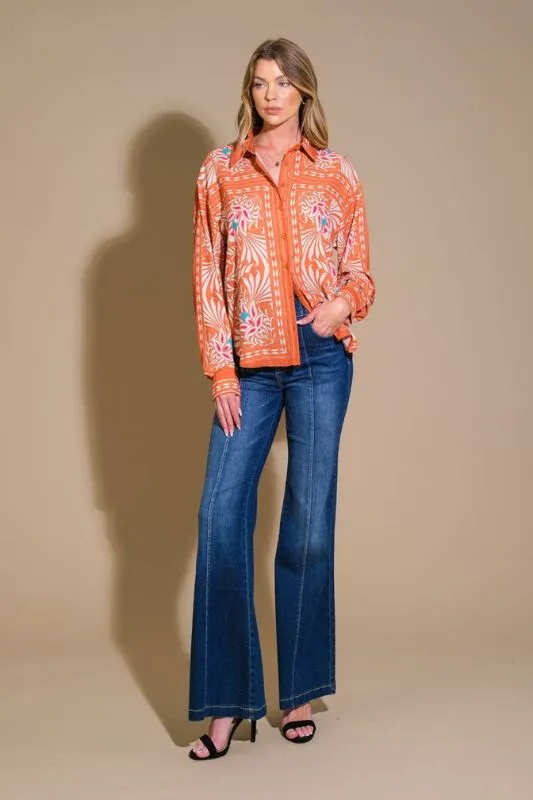 Print Button Up Blouse