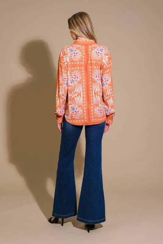 Print Button Up Blouse