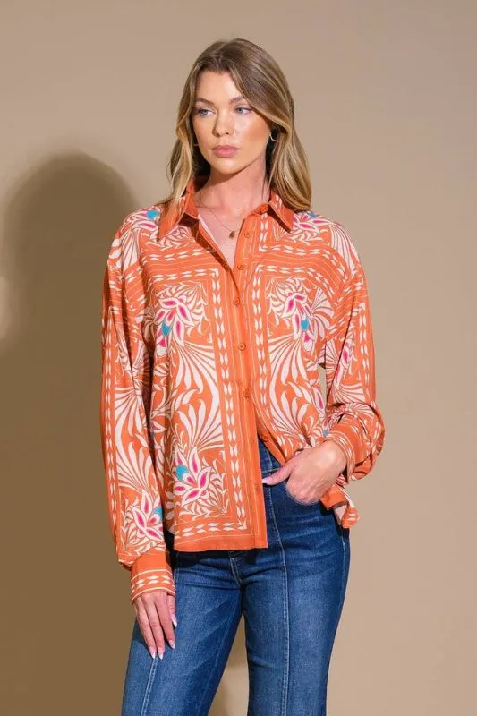 Print Button Up Blouse