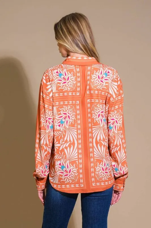 Print Button Up Blouse