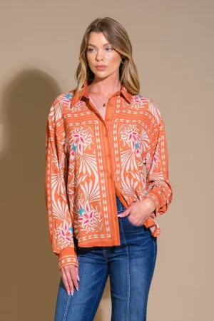 Print Button Up Blouse
