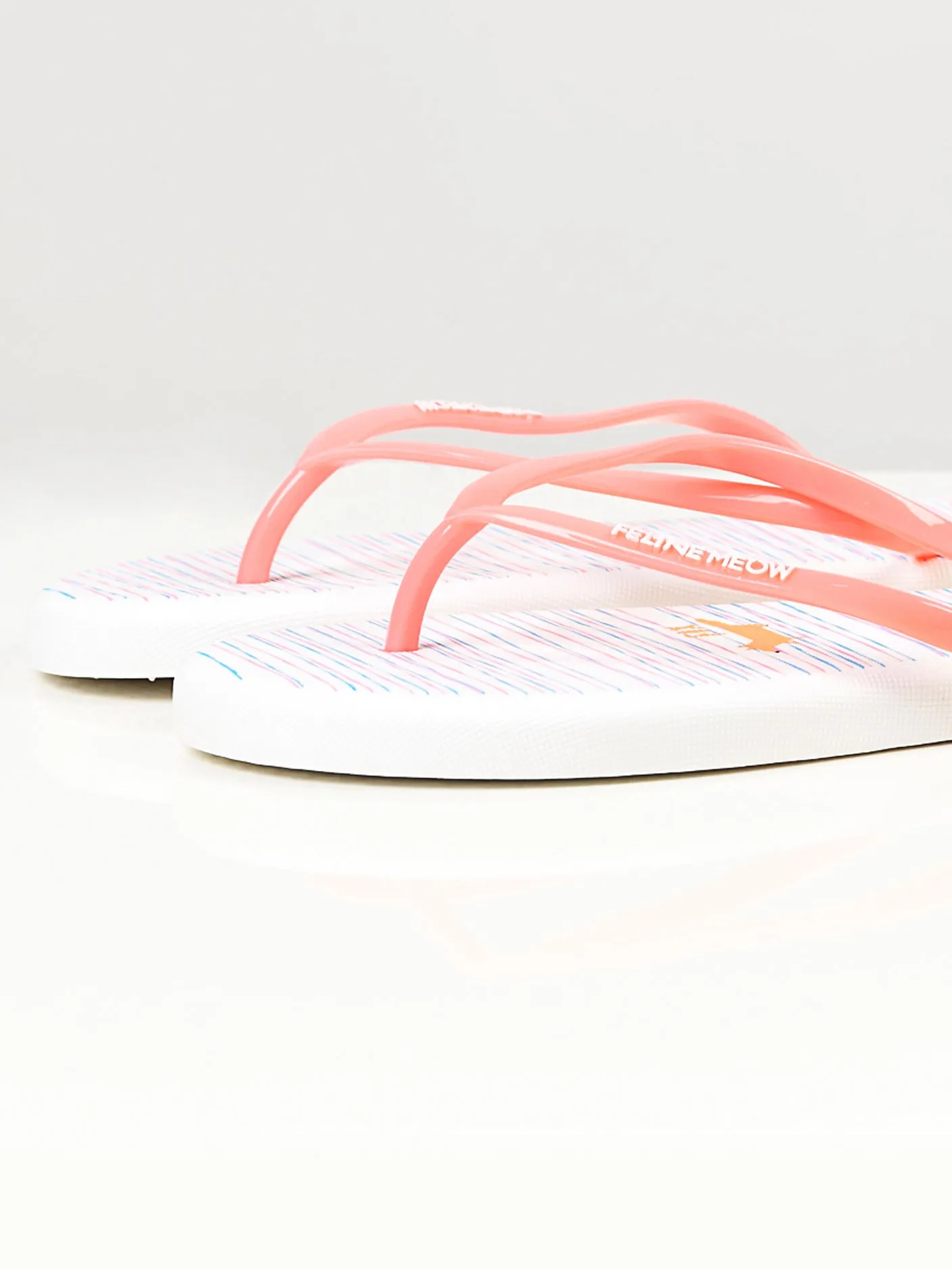 Printed Flip Flops -  White and Peach