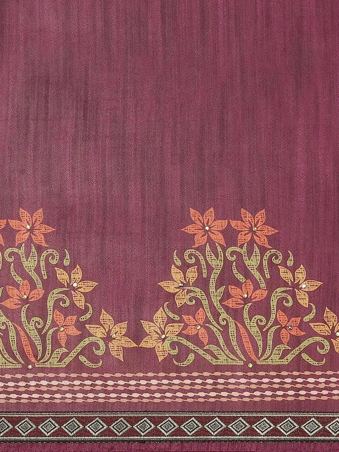 Purple Printed Polyester Saree