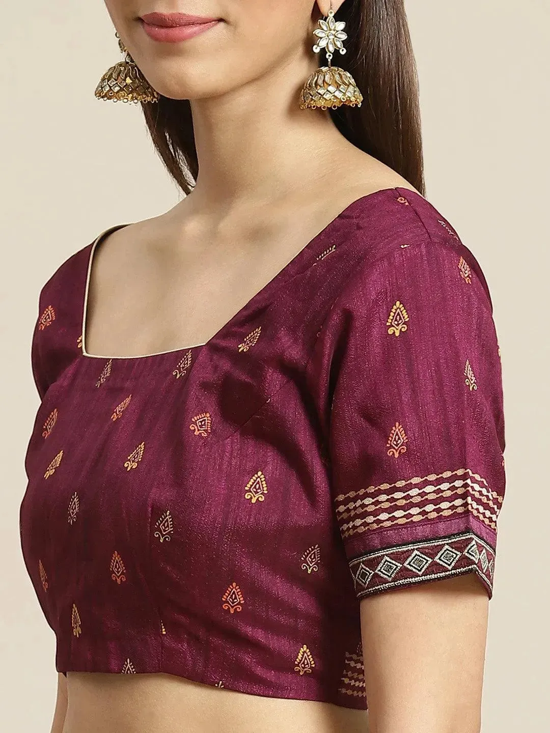 Purple Printed Polyester Saree