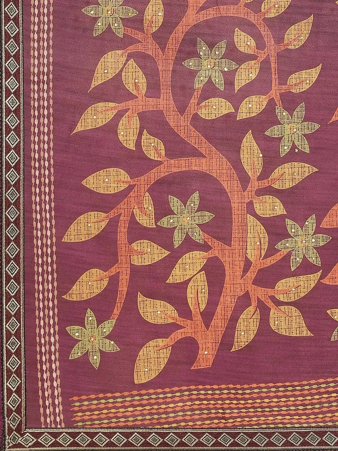 Purple Printed Polyester Saree