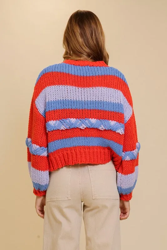 Red/Blue Vibrant Stripes Chunky-Knit Sweater