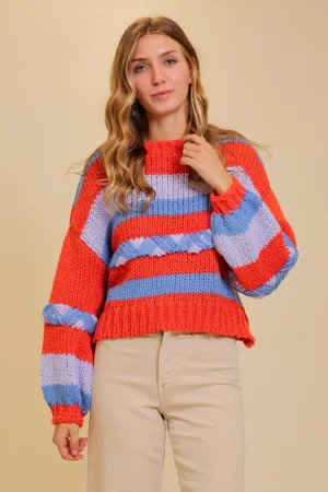 Red/Blue Vibrant Stripes Chunky-Knit Sweater