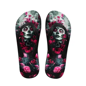 Skull Rose Gothic Flip Flops for Women Beach