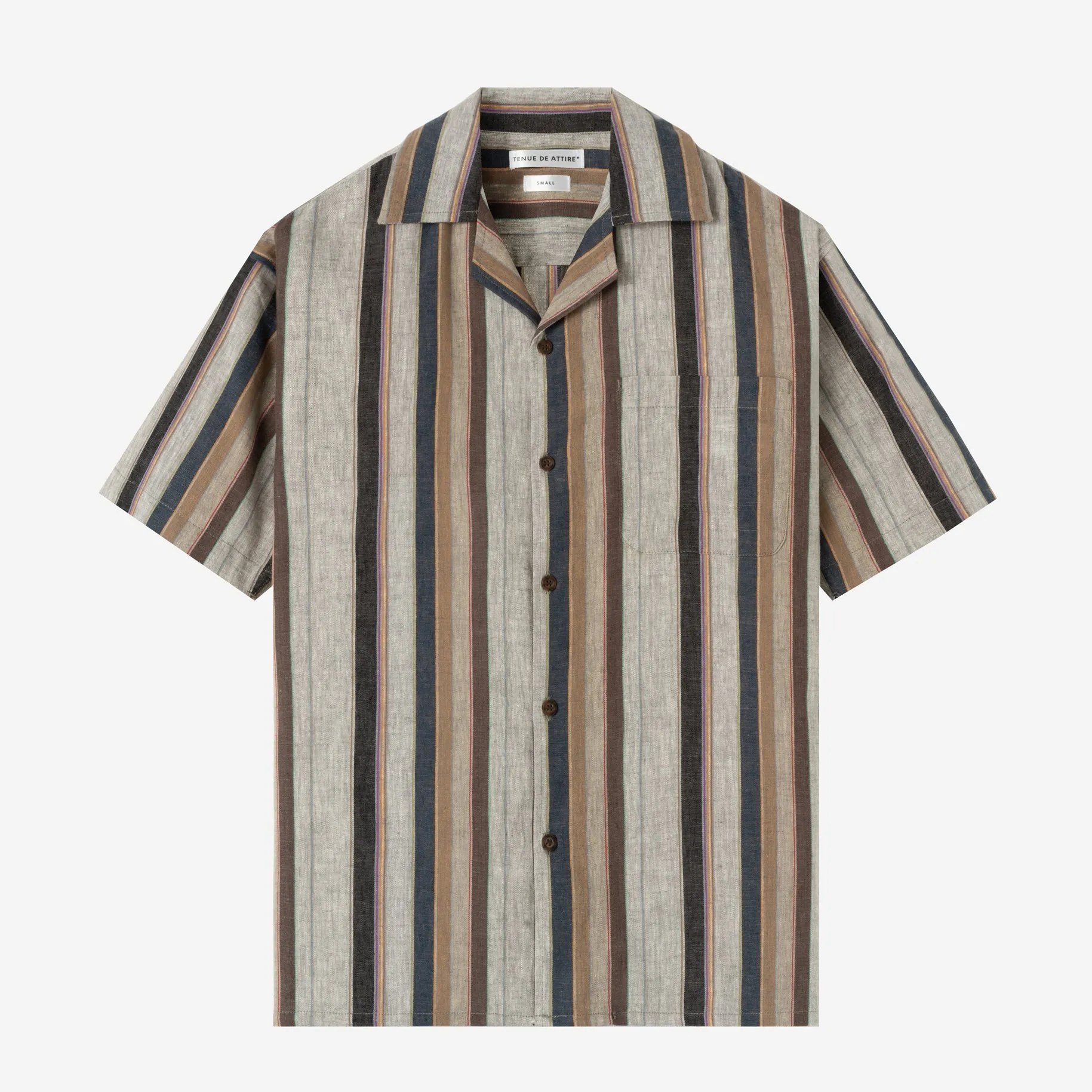 Sunny Vacation Short Sleeve Camp Collar Striped Shirt - Navy Brown