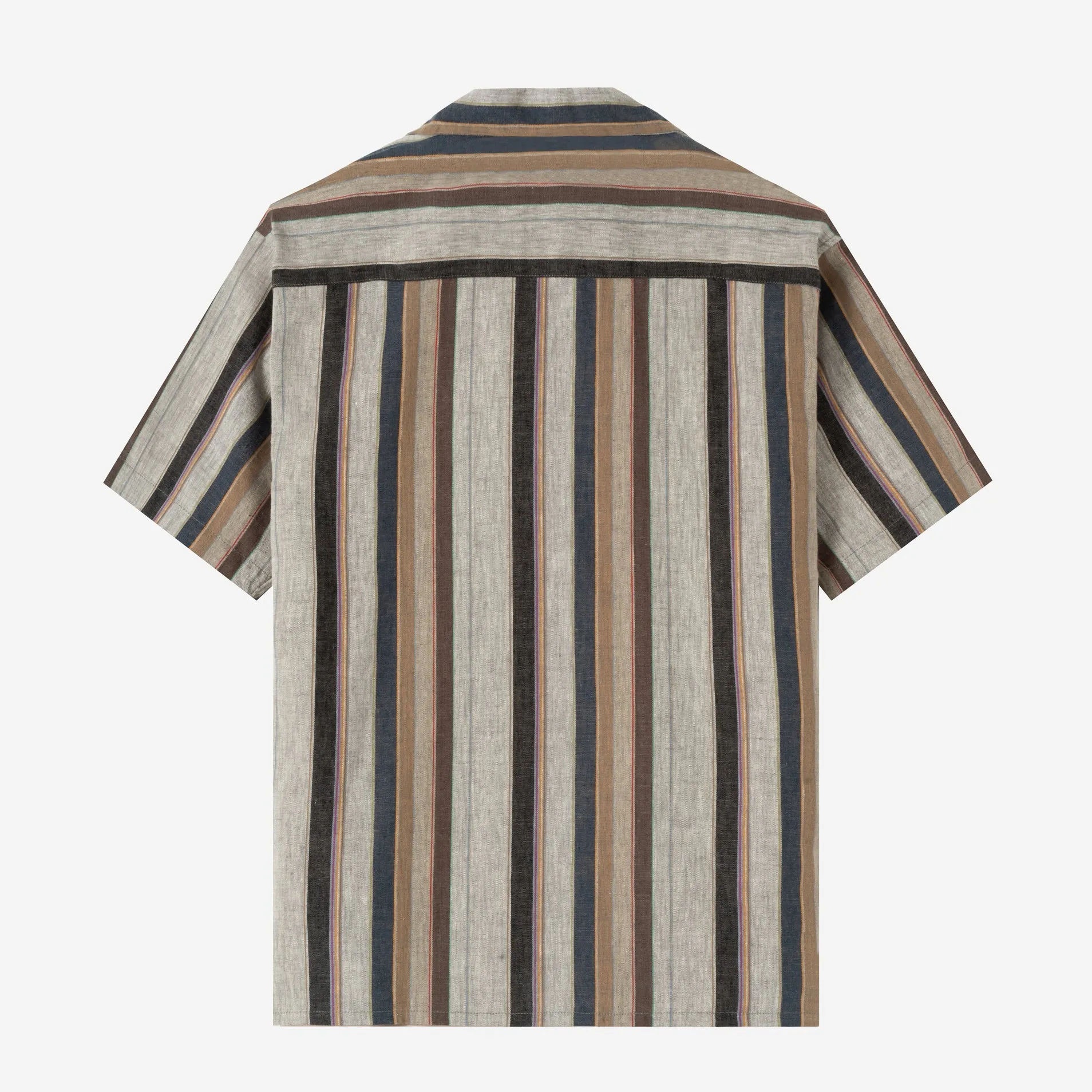 Sunny Vacation Short Sleeve Camp Collar Striped Shirt - Navy Brown