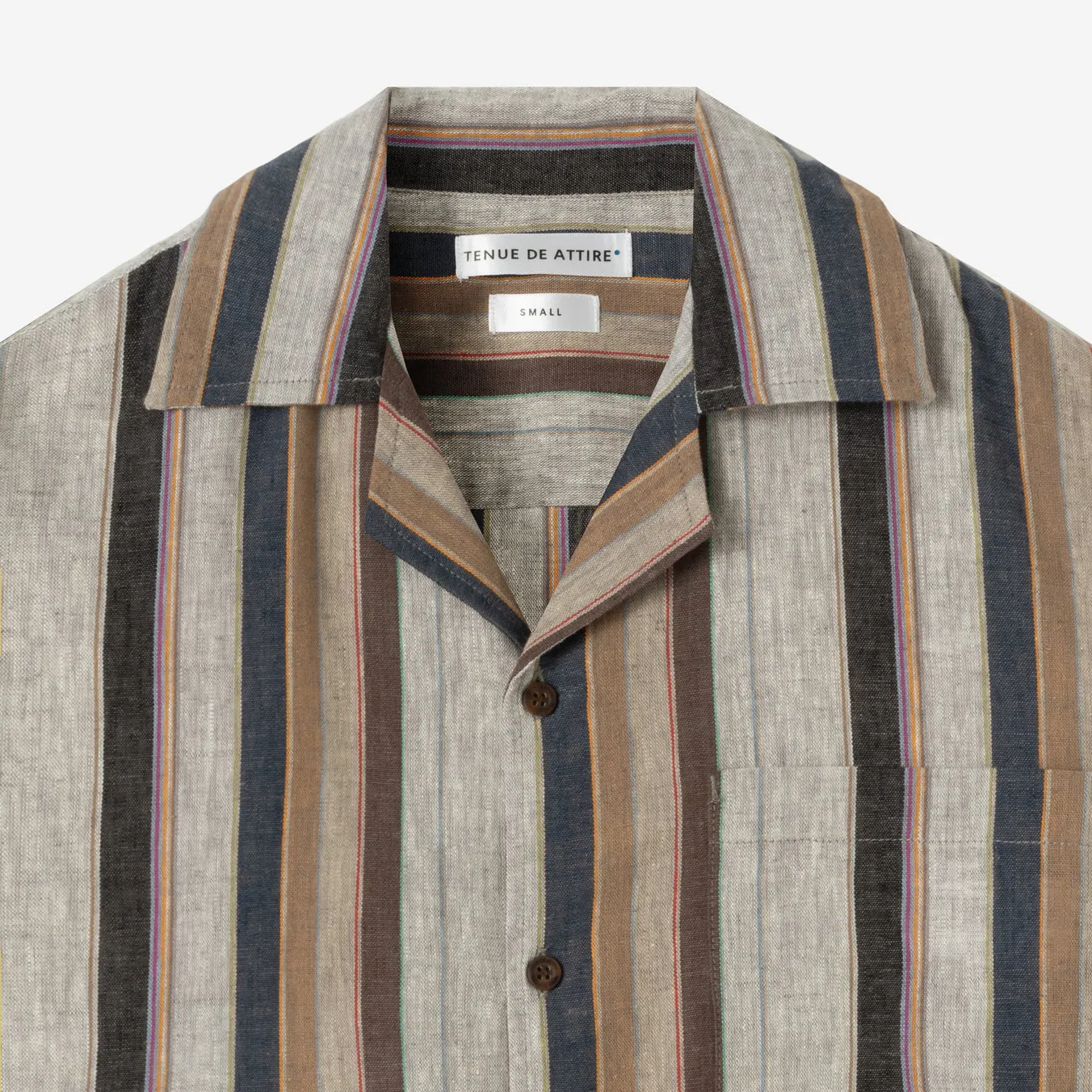 Sunny Vacation Short Sleeve Camp Collar Striped Shirt - Navy Brown