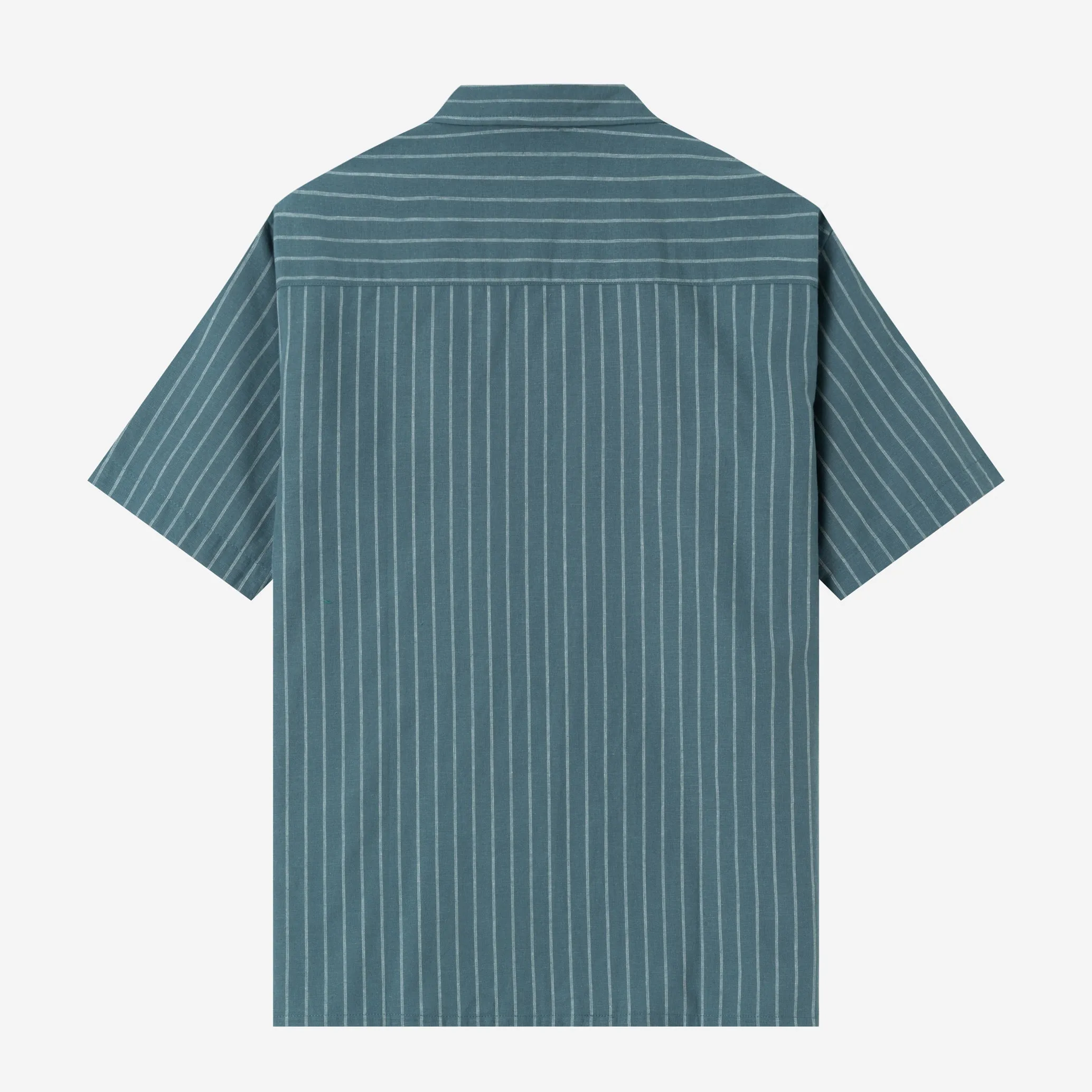 Sunny Vacation Short Sleeve Camp Collar Striped Shirt - Ocean Blue