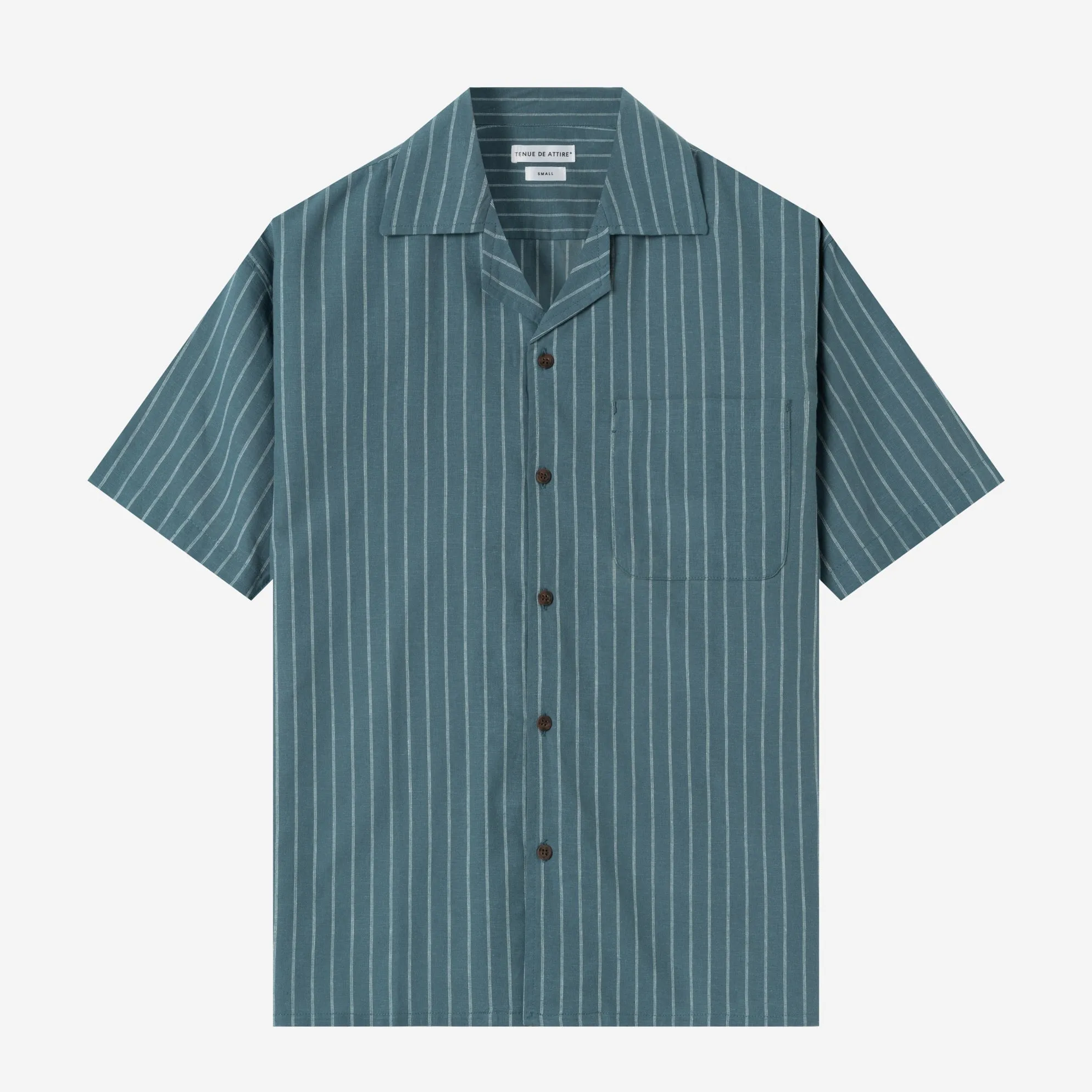 Sunny Vacation Short Sleeve Camp Collar Striped Shirt - Ocean Blue