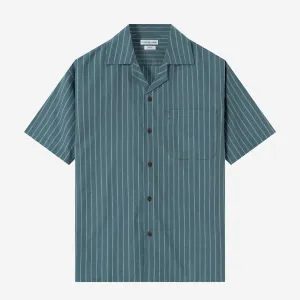 Sunny Vacation Short Sleeve Camp Collar Striped Shirt - Ocean Blue