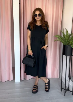 Tiered T-shirt Dress - Black