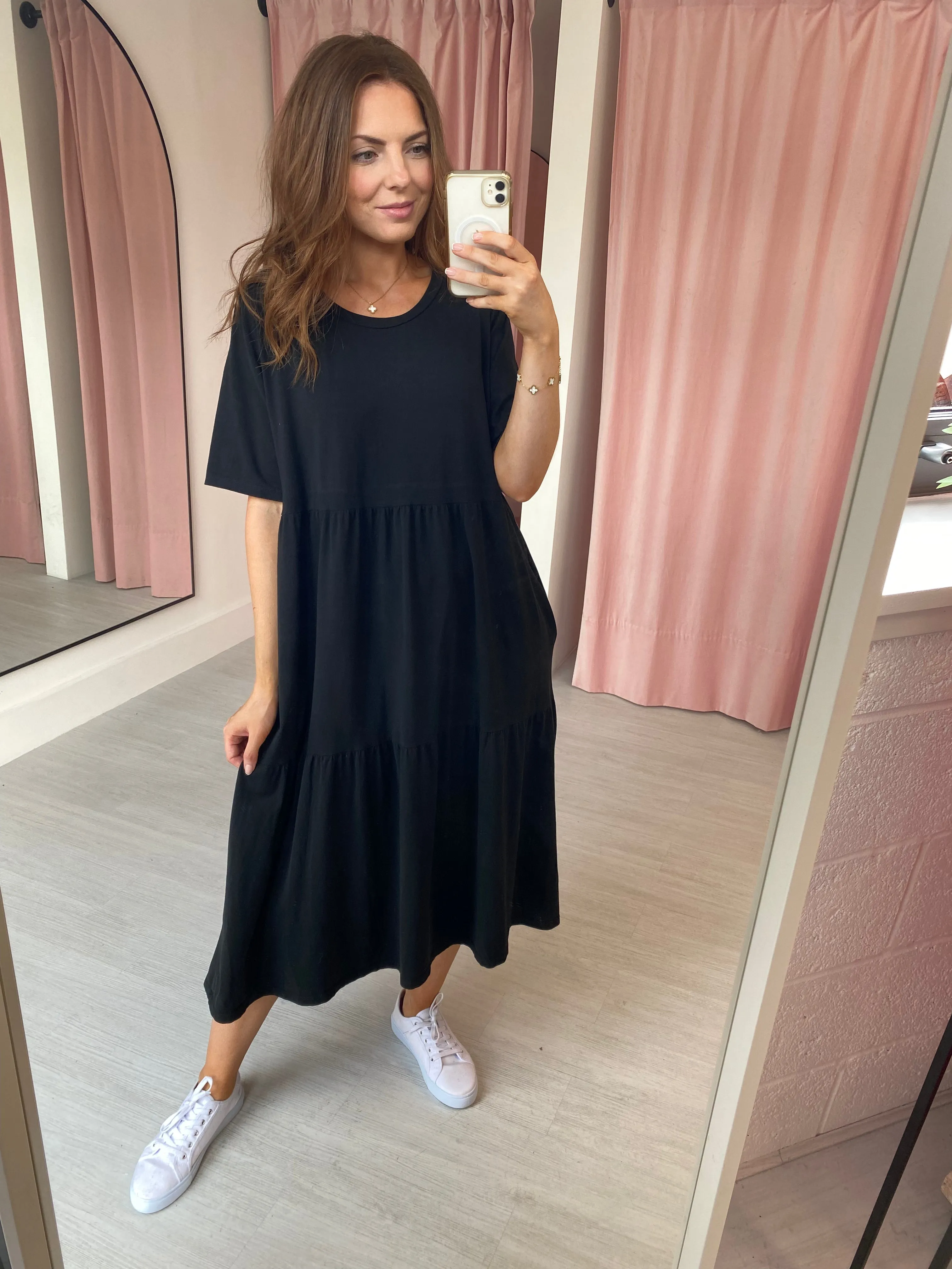 Tiered T-shirt Dress - Black